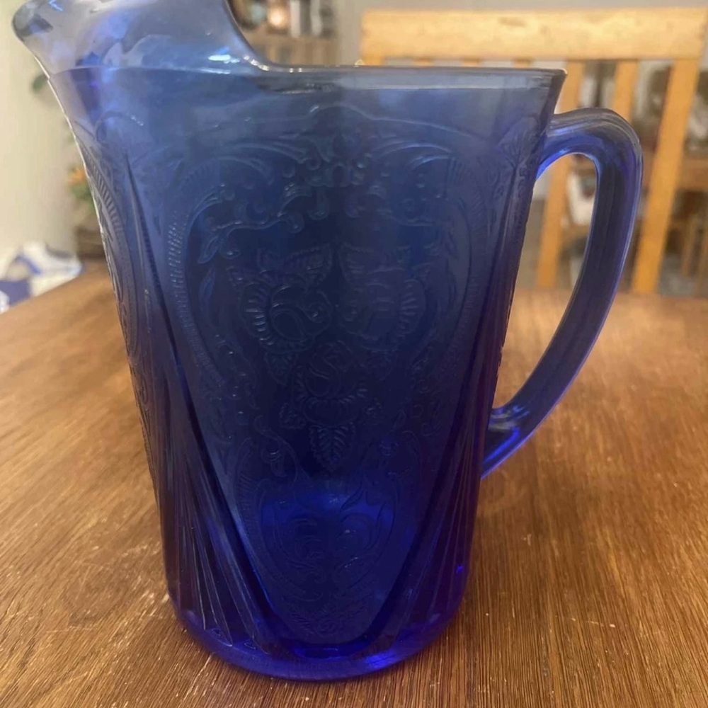 Hazel-Atlas Royal Lace Cobalt Blue Depression Glass Pitcher – Vintage 1930s